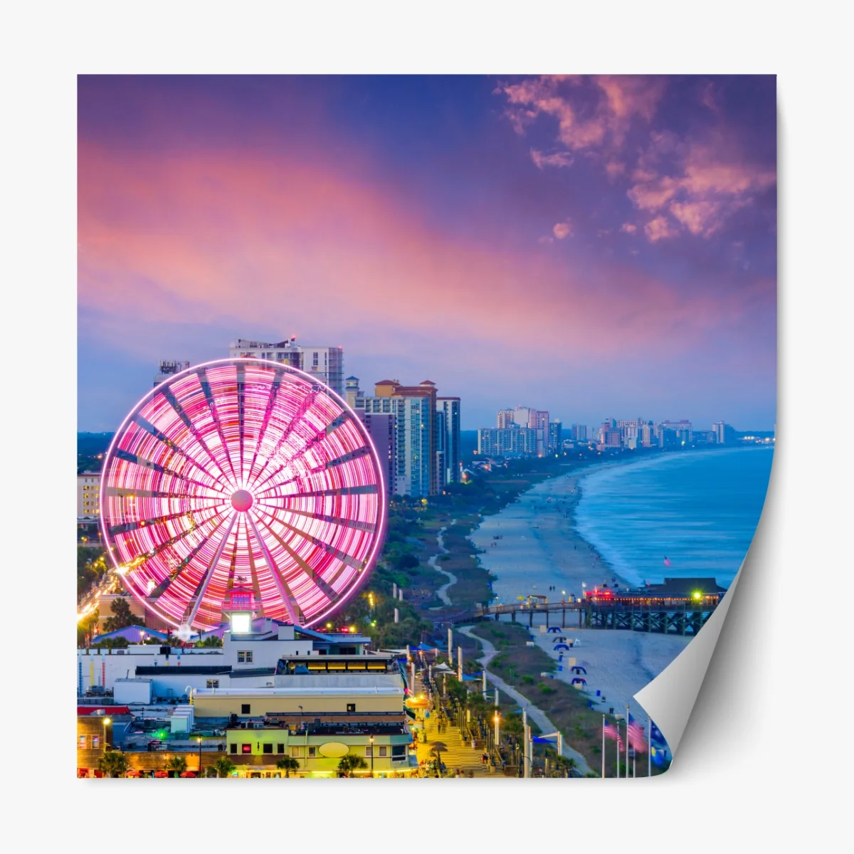 Repositionierbarer Aufkleber Myrtle Beach sonnenuntergang skyline mit riesenrad – Wallnifity® Repositionierbarer Aufkleber Myrtle Beach sonnenuntergang skyline mit riesenrad – Wallnifity®