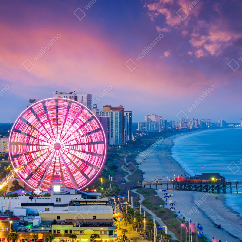 Repositionierbarer Aufkleber Myrtle Beach sonnenuntergang skyline mit riesenrad – Wallnifity® Repositionierbarer Aufkleber Myrtle Beach sonnenuntergang skyline mit riesenrad – Wallnifity®