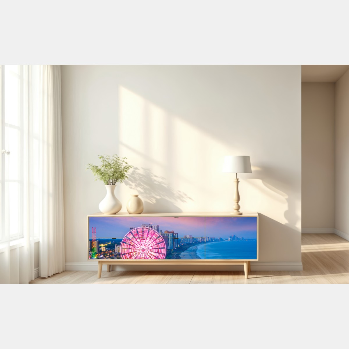 Repositionierbarer Aufkleber Myrtle Beach sonnenuntergang skyline mit riesenrad – Wallnifity® Repositionierbarer Aufkleber Myrtle Beach sonnenuntergang skyline mit riesenrad – Wallnifity®