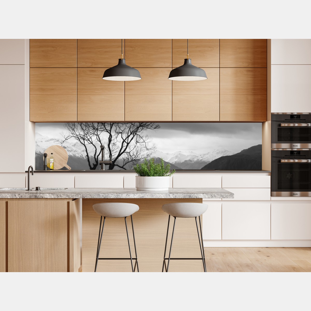 Repositionierbarer Aufkleber einsamer baum im see in schwarzweiß – Wallnifity® Repositionierbarer Aufkleber einsamer baum im see in schwarzweiß – Wallnifity®