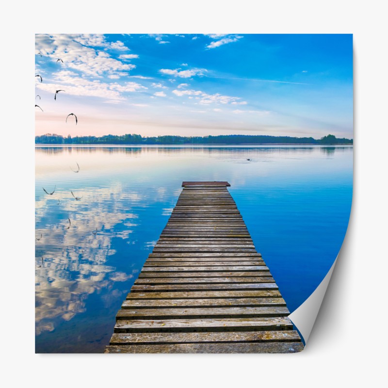 Repositionierbarer Aufkleber winterlicher sonnenaufgang über zugefrorenem fluss – Wallnifity®