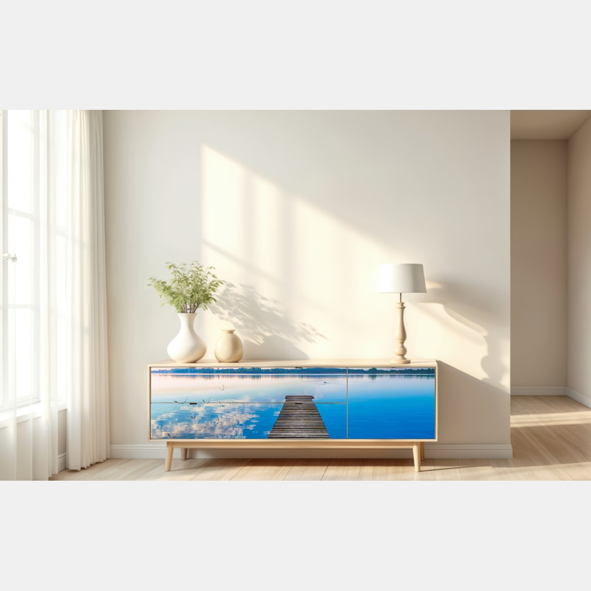 Repositionierbarer Aufkleber ruhiger steg am See Selment Wielki, Masuren – Wallnifity® Repositionierbarer Aufkleber ruhiger steg am See Selment Wielki, Masuren – Wallnifity®