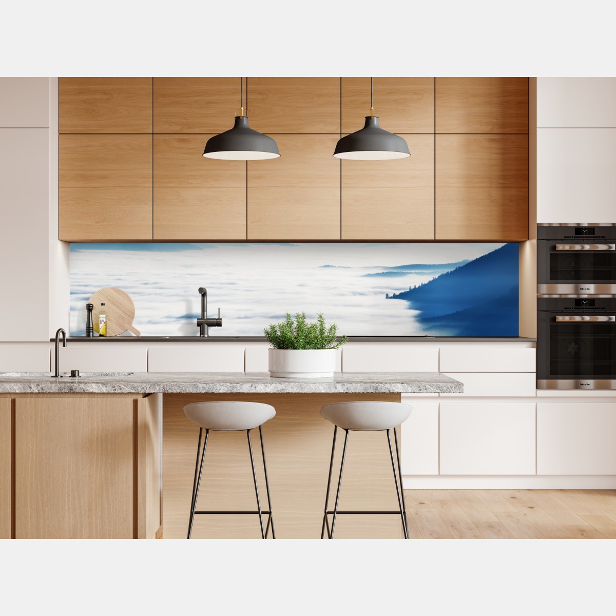 Repositionierbarer Aufkleber neblige bergpanorama über dem tal – Wallnifity® Repositionierbarer Aufkleber neblige bergpanorama über dem tal – Wallnifity®