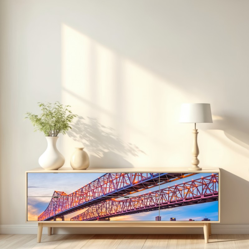 Repositionierbarer Aufkleber Crescent City Connection brücke bei sonnenuntergang, New Orleans – Wallnifity® Repositionierbarer Aufkleber Crescent City Connection brücke bei sonnenuntergang, New Orleans – Wallnifity®