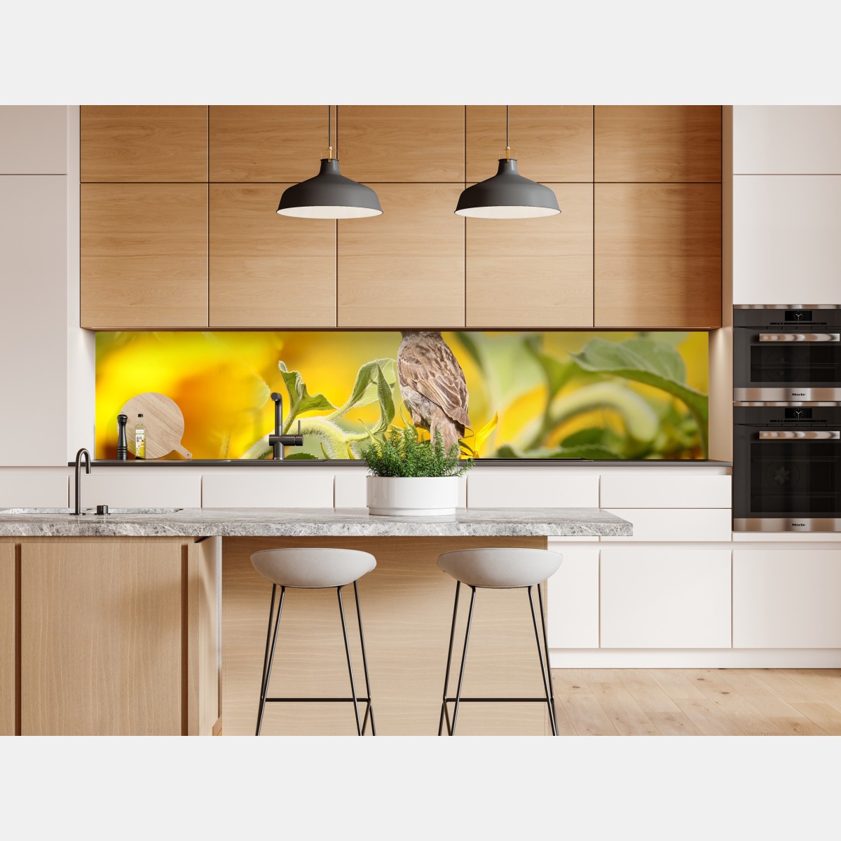 Repositionierbarer Aufkleber spatz auf einer sonnenblume – Wallnifity® Repositionierbarer Aufkleber spatz auf einer sonnenblume – Wallnifity®