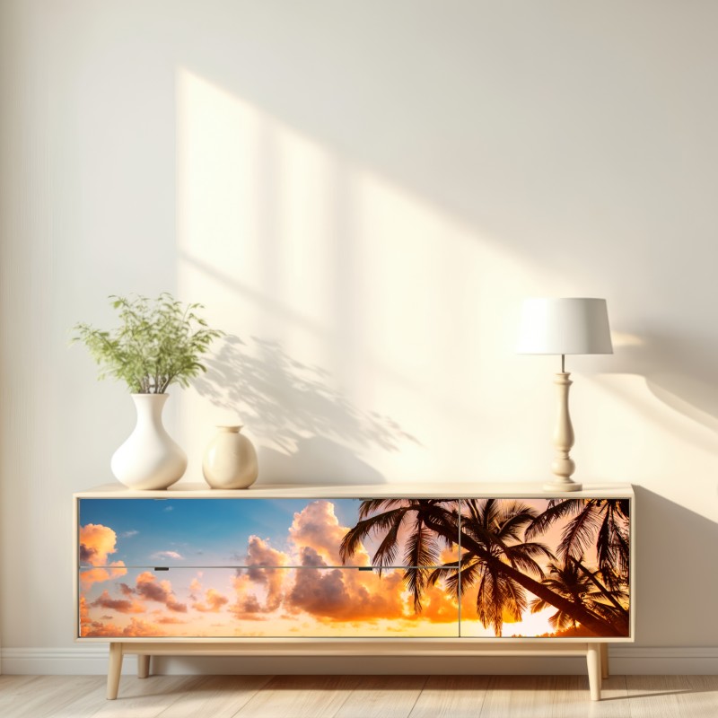 Repositionierbarer Aufkleber tropischer sonnenuntergang mit palmensilhouetten, Dominikanische Republik – Wallnifity® Repositionierbarer Aufkleber tropischer sonnenuntergang mit palmensilhouetten, Dominikanische Republik – Wallnifity®