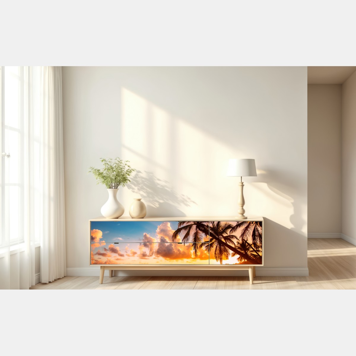 Repositionierbarer Aufkleber tropischer sonnenuntergang mit palmensilhouetten, Dominikanische Republik – Wallnifity® Repositionierbarer Aufkleber tropischer sonnenuntergang mit palmensilhouetten, Dominikanische Republik – Wallnifity®