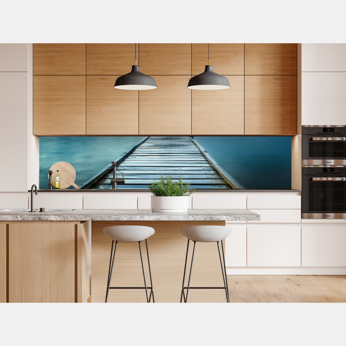 Repositionierbarer Aufkleber blaues bootshaus am ende des stegs – Wallnifity® Repositionierbarer Aufkleber blaues bootshaus am ende des stegs – Wallnifity®