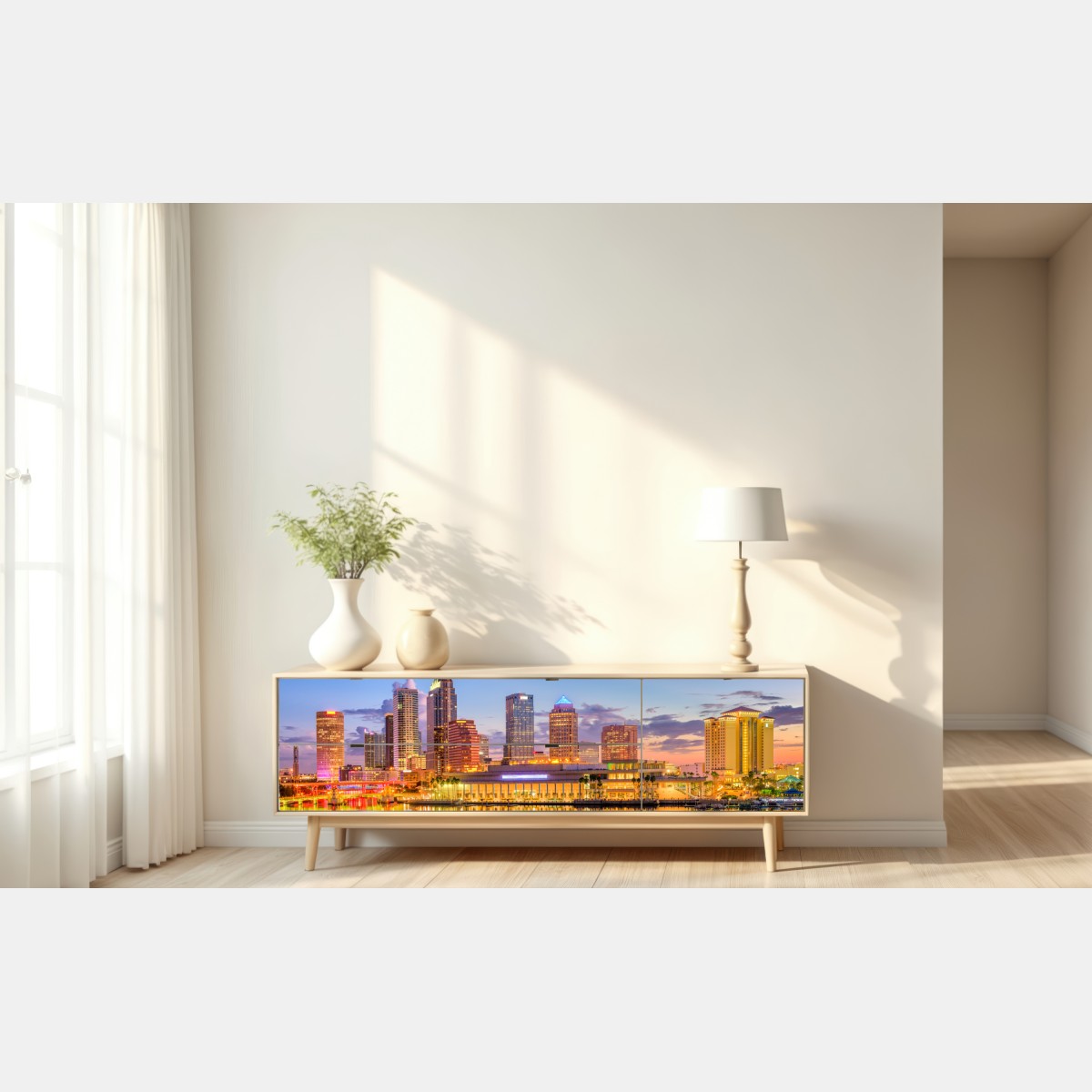 Repositionierbarer Aufkleber Tampa skyline bei dämmerung – Wallnifity® Repositionierbarer Aufkleber Tampa skyline bei dämmerung – Wallnifity®