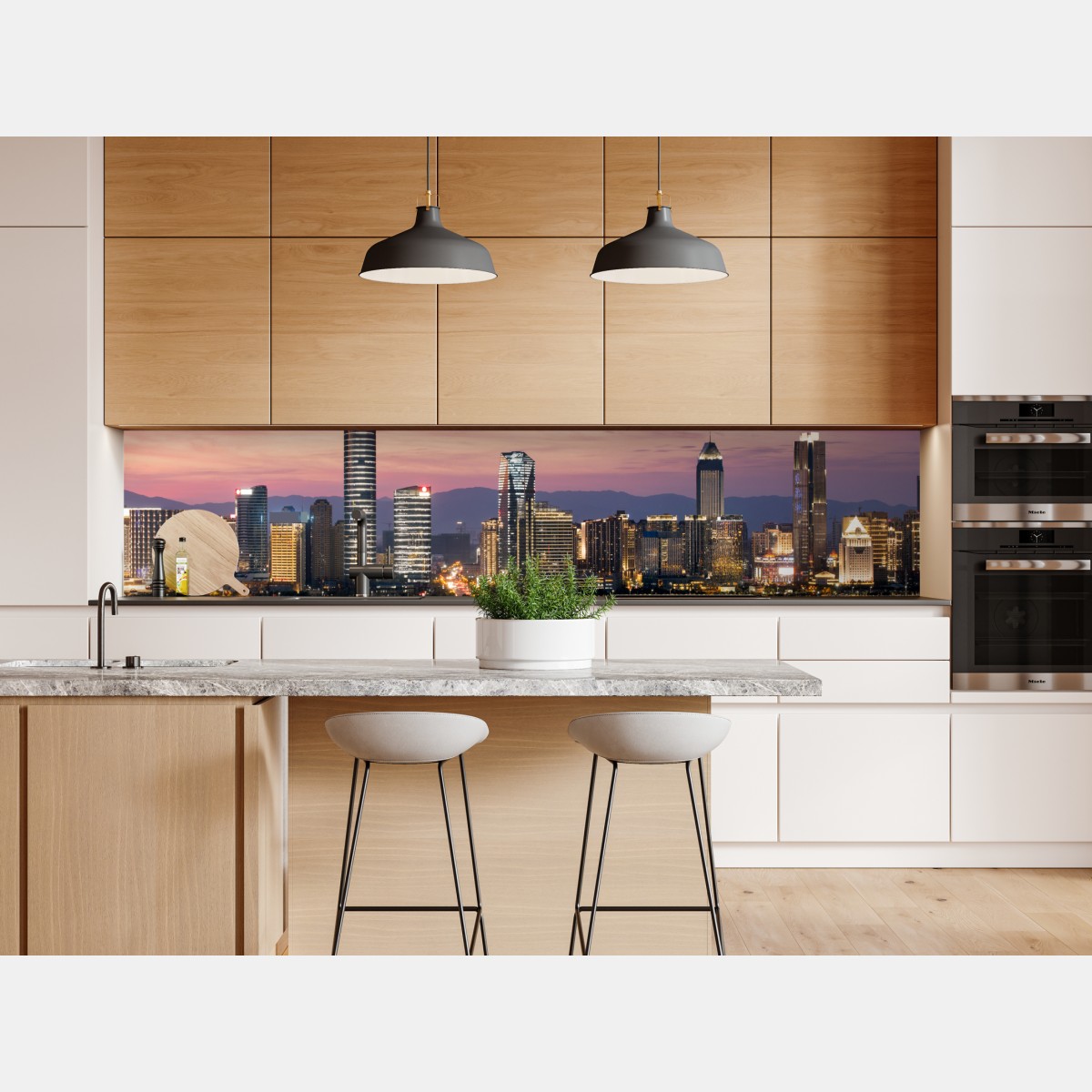 Repositionierbarer Aufkleber ruhige stadtskyline bei dämmerung – Wallnifity® Repositionierbarer Aufkleber ruhige stadtskyline bei dämmerung – Wallnifity®