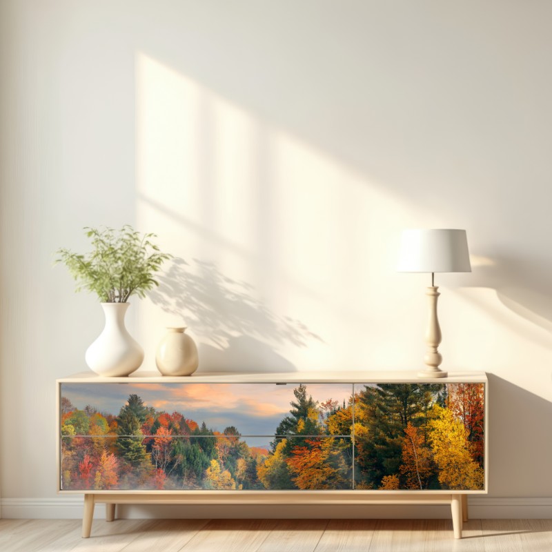 Repositionierbarer Aufkleber nebliger herbstmorgen in Stowe – Wallnifity® Repositionierbarer Aufkleber nebliger herbstmorgen in Stowe – Wallnifity®