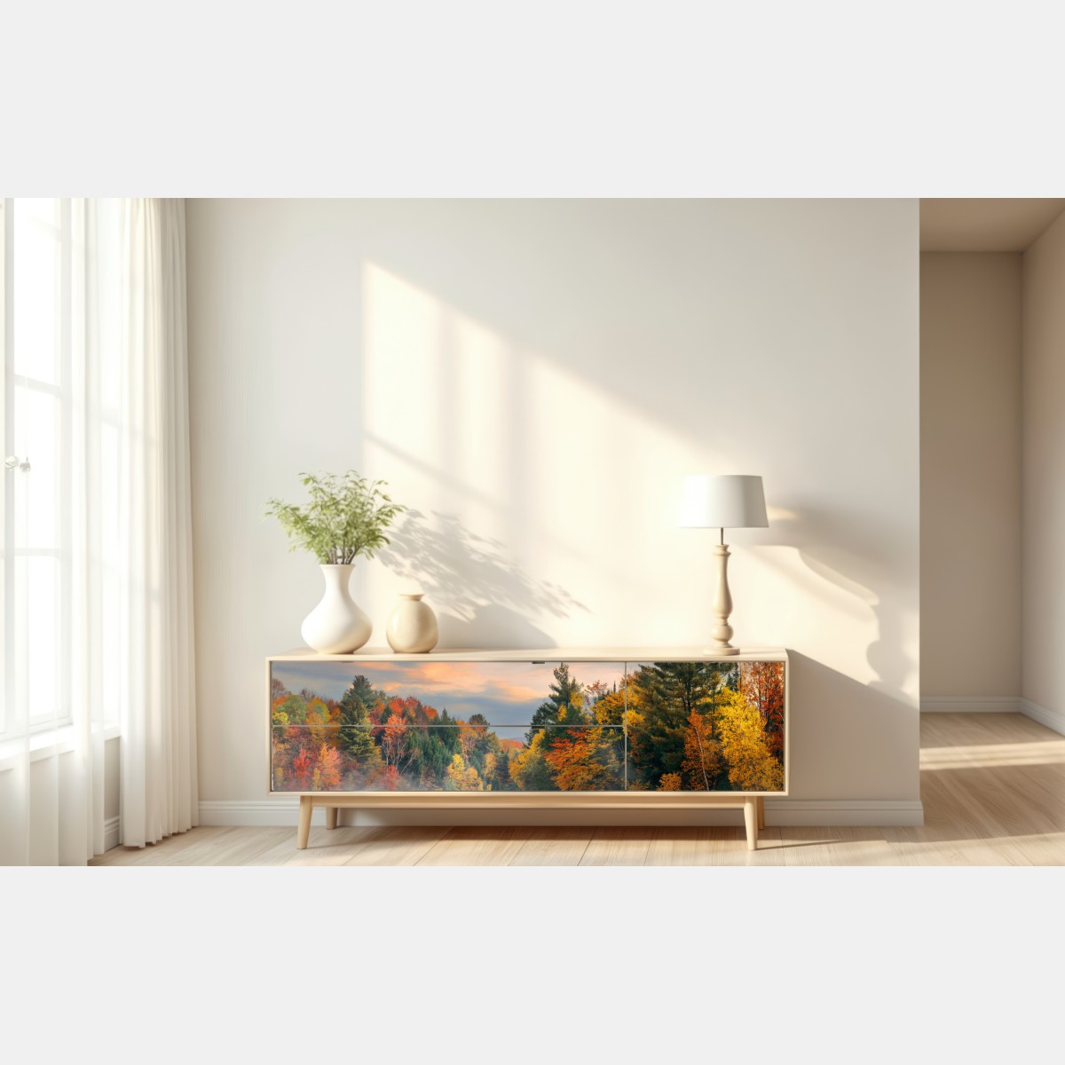 Repositionierbarer Aufkleber nebliger herbstmorgen in Stowe – Wallnifity® Repositionierbarer Aufkleber nebliger herbstmorgen in Stowe – Wallnifity®