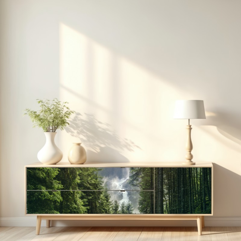 Repositionierbarer Aufkleber Krimml wasserfall im üppigen alpinen wald – Wallnifity® Repositionierbarer Aufkleber Krimml wasserfall im üppigen alpinen wald – Wallnifity®