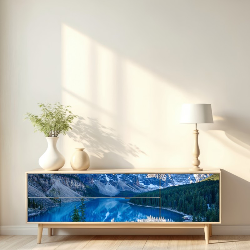 Repositionierbarer Aufkleber ruhiger bergsee mit spiegelung – Wallnifity® Repositionierbarer Aufkleber ruhiger bergsee mit spiegelung – Wallnifity®