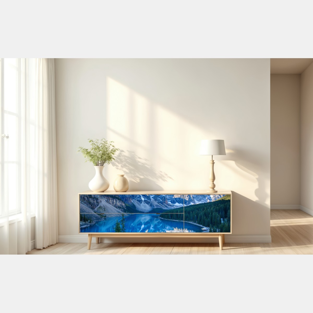 Repositionierbarer Aufkleber ruhiger bergsee mit spiegelung – Wallnifity® Repositionierbarer Aufkleber ruhiger bergsee mit spiegelung – Wallnifity®