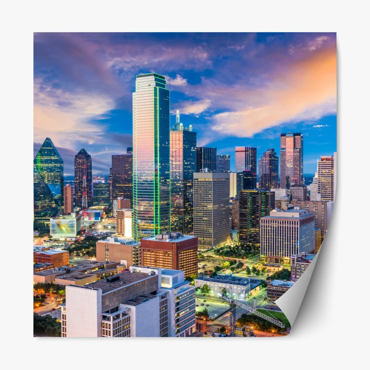 Repositionierbarer Aufkleber Dallas skyline bei sonnenuntergang – Wallnifity® Repositionierbarer Aufkleber Dallas skyline bei sonnenuntergang – Wallnifity®