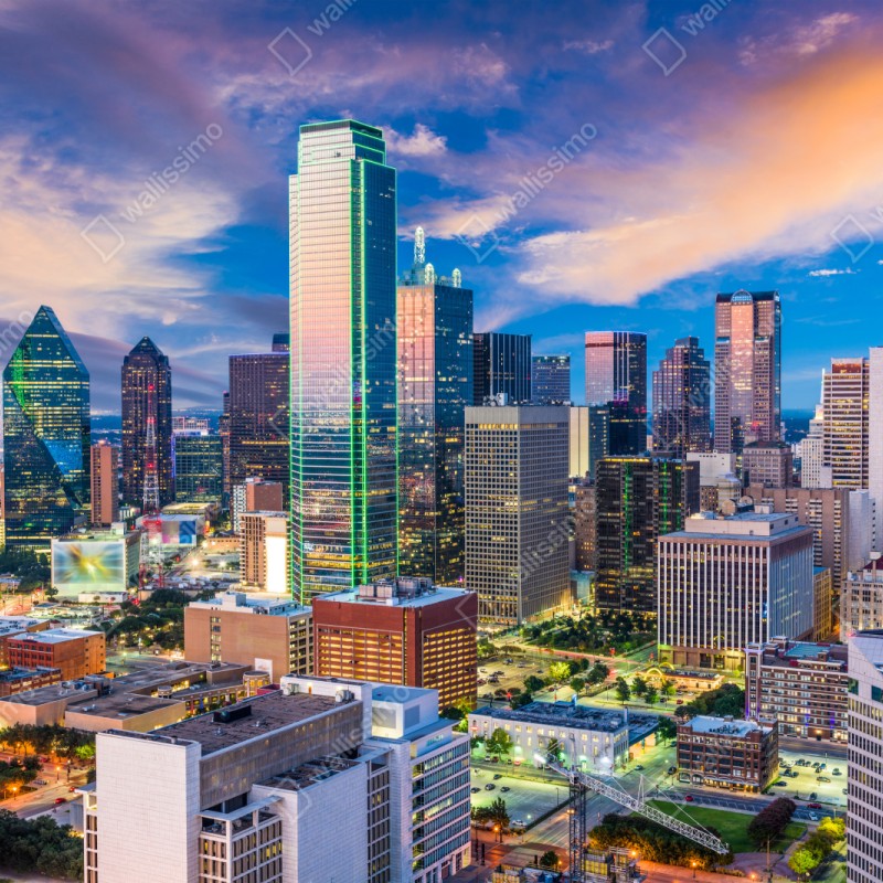 Repositionierbarer Aufkleber Dallas skyline bei sonnenuntergang – Wallnifity® Repositionierbarer Aufkleber Dallas skyline bei sonnenuntergang – Wallnifity®