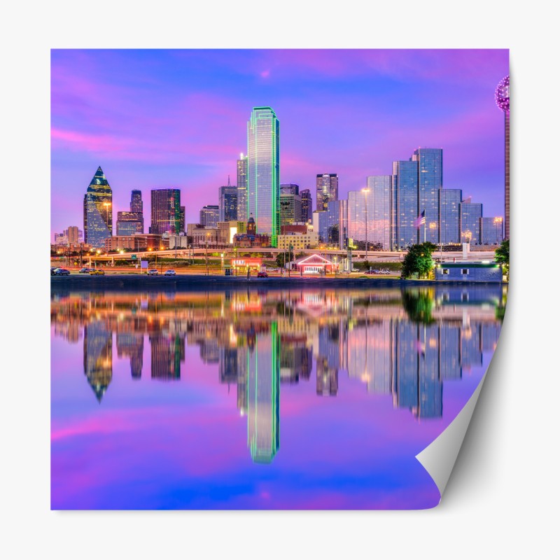 Repositionierbarer Aufkleber Dallas skyline im violetten abendlicht – Wallnifity® Repositionierbarer Aufkleber Dallas skyline im violetten abendlicht – Wallnifity®