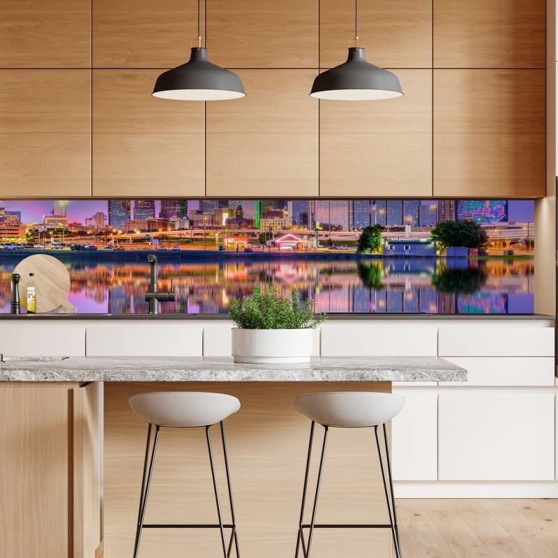 Repositionierbarer Aufkleber Dallas skyline im violetten abendlicht – Wallnifity® Repositionierbarer Aufkleber Dallas skyline im violetten abendlicht – Wallnifity®