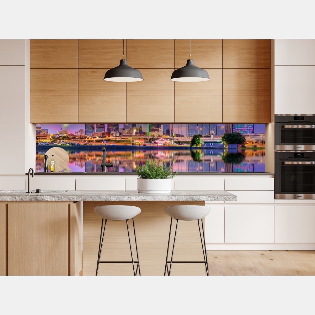 Repositionierbarer Aufkleber Dallas skyline im violetten abendlicht – Wallnifity® Repositionierbarer Aufkleber Dallas skyline im violetten abendlicht – Wallnifity®