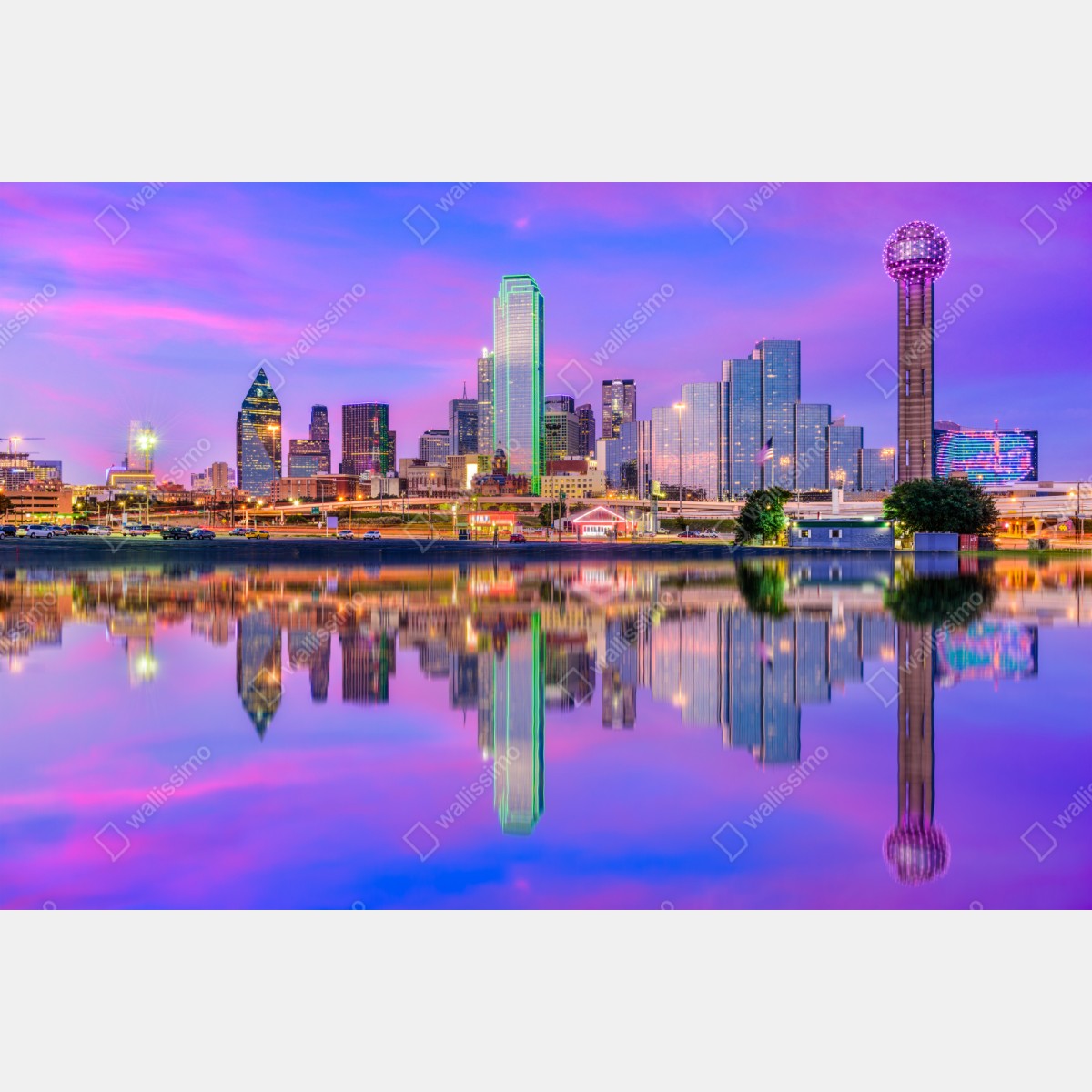 Repositionierbarer Aufkleber Dallas skyline im violetten abendlicht – Wallnifity® Repositionierbarer Aufkleber Dallas skyline im violetten abendlicht – Wallnifity®