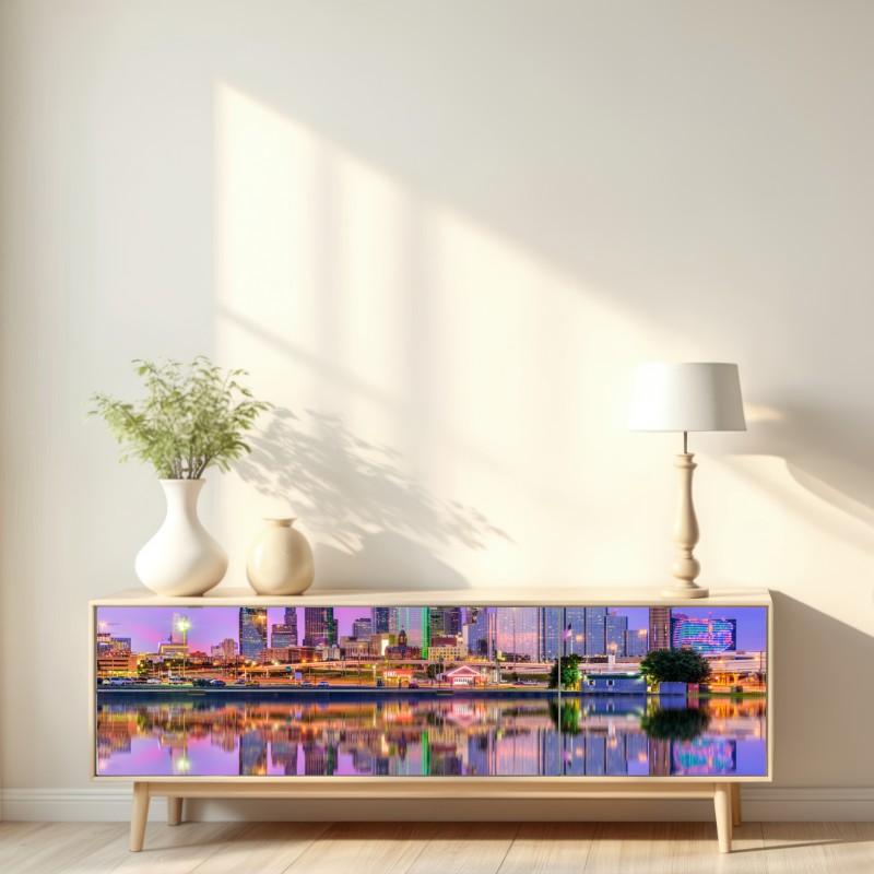 Repositionierbarer Aufkleber Dallas skyline im violetten abendlicht – Wallnifity® Repositionierbarer Aufkleber Dallas skyline im violetten abendlicht – Wallnifity®