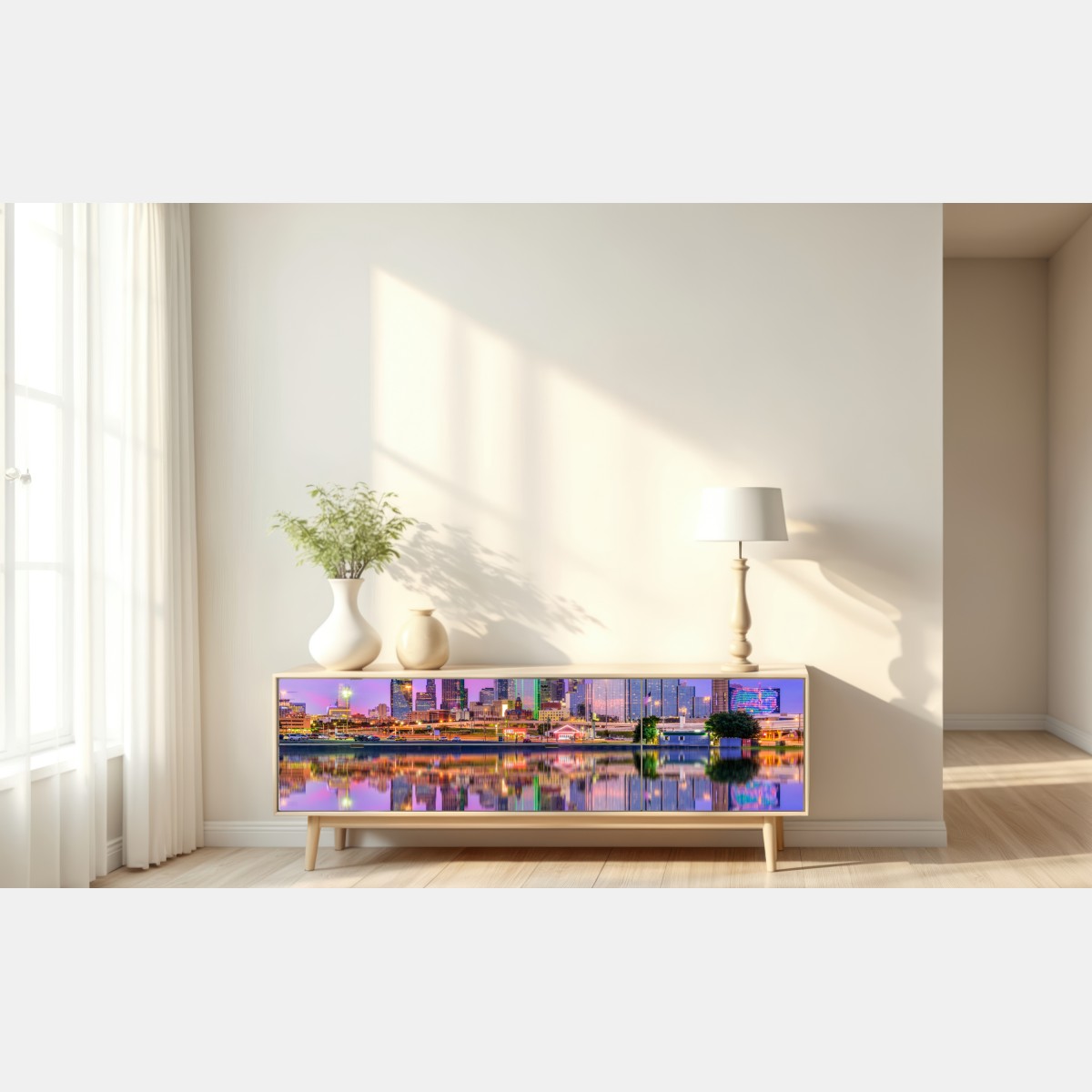 Repositionierbarer Aufkleber Dallas skyline im violetten abendlicht – Wallnifity® Repositionierbarer Aufkleber Dallas skyline im violetten abendlicht – Wallnifity®