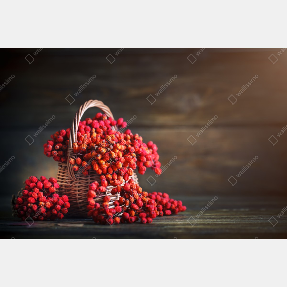 Repositionierbarer Aufkleber herbstliche vogelbeeren im weidenkorb – Wallnifity® Repositionierbarer Aufkleber herbstliche vogelbeeren im weidenkorb – Wallnifity®