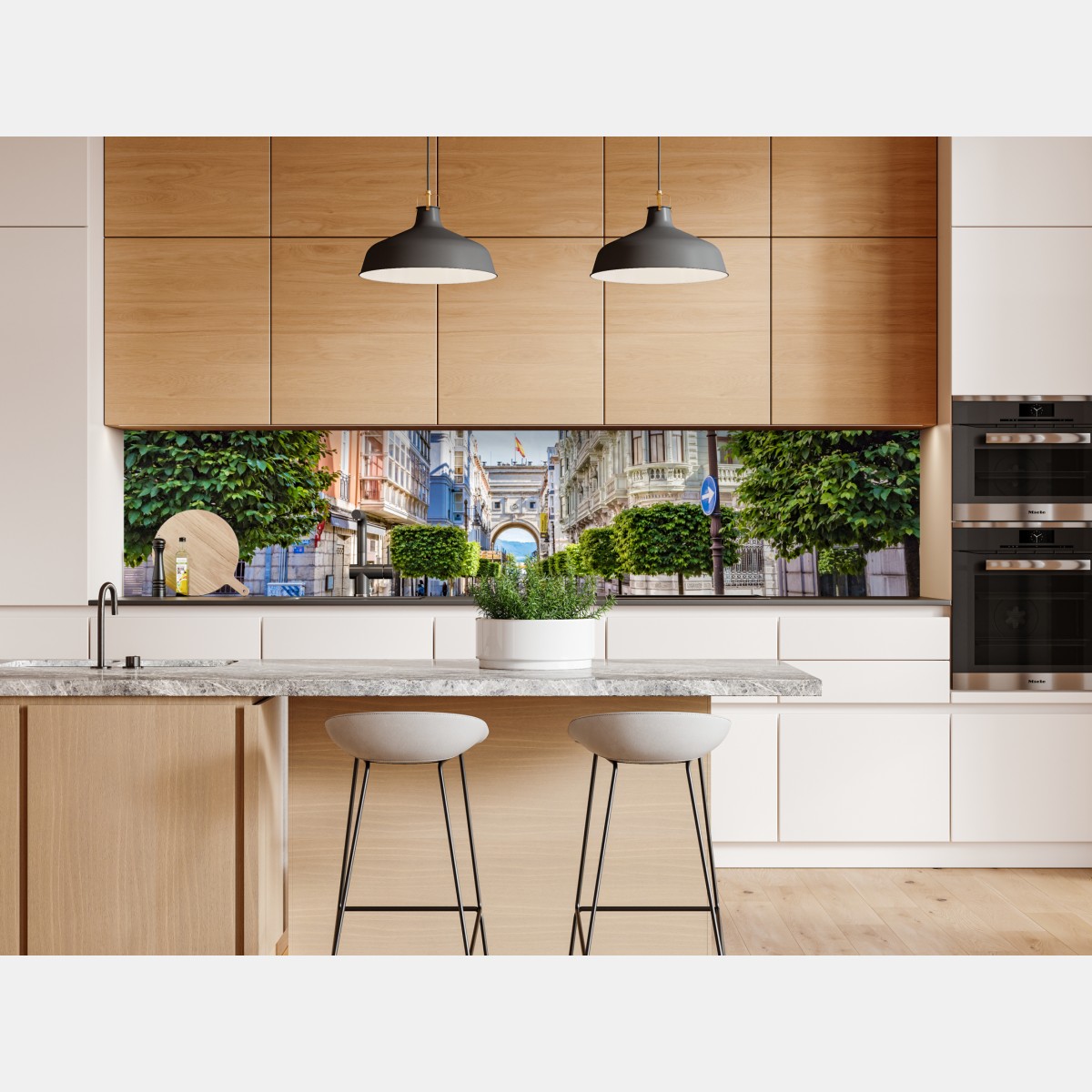 Repositionierbarer Aufkleber Santander straße im stadtkern mit historischem bogen – Wallnifity® Repositionierbarer Aufkleber Santander straße im stadtkern mit historischem bogen – Wallnifity®