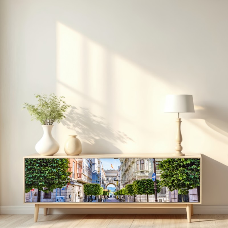 Repositionierbarer Aufkleber Santander straße im stadtkern mit historischem bogen – Wallnifity® Repositionierbarer Aufkleber Santander straße im stadtkern mit historischem bogen – Wallnifity®