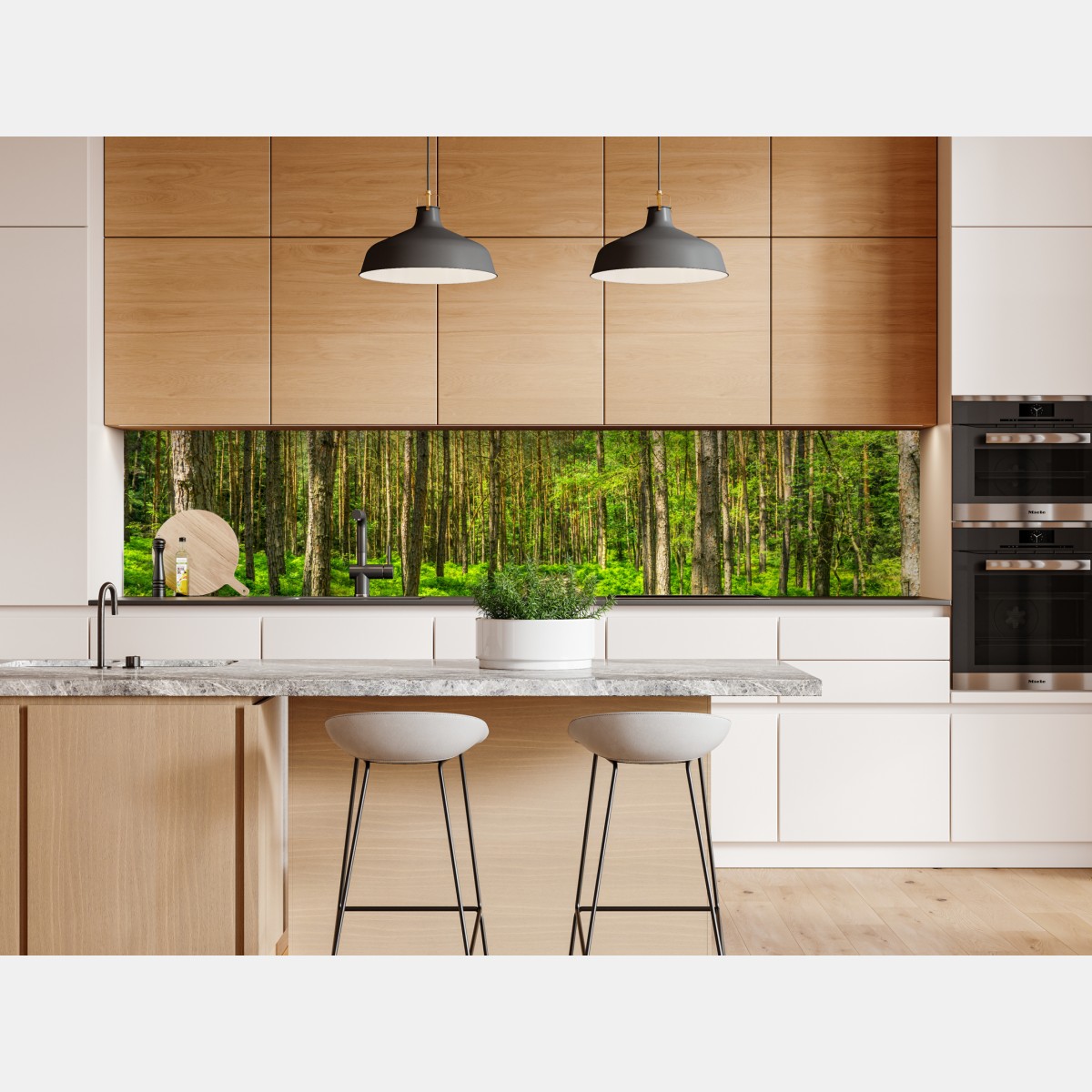 Repositionierbarer Aufkleber sonniger waldweg zwischen kiefern – Wallnifity® Repositionierbarer Aufkleber sonniger waldweg zwischen kiefern – Wallnifity®