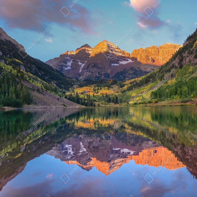 Repositionierbarer Aufkleber sonnenaufgang bei Maroon Bells – Wallnifity® Repositionierbarer Aufkleber sonnenaufgang bei Maroon Bells – Wallnifity®
