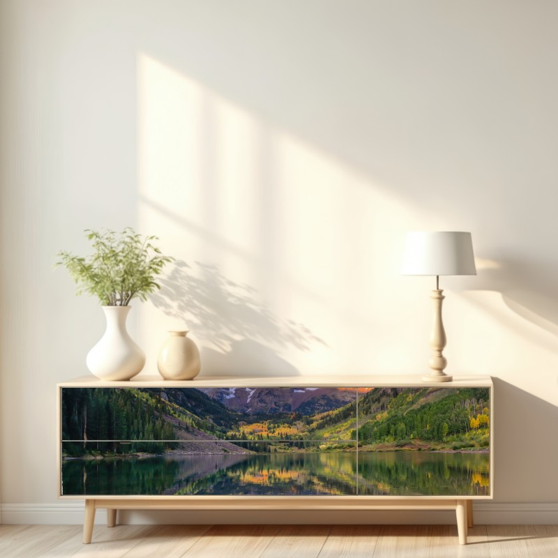 Repositionierbarer Aufkleber sonnenaufgang bei Maroon Bells – Wallnifity® Repositionierbarer Aufkleber sonnenaufgang bei Maroon Bells – Wallnifity®