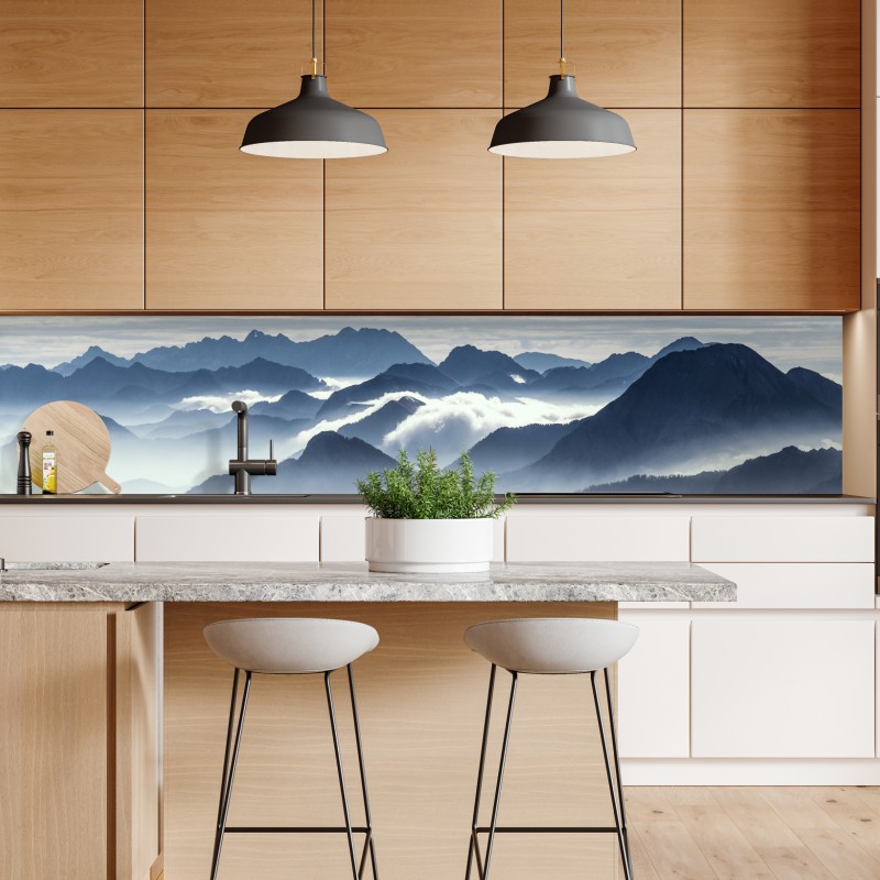Repositionierbarer Aufkleber nebliger wald in monochrom – Wallnifity®