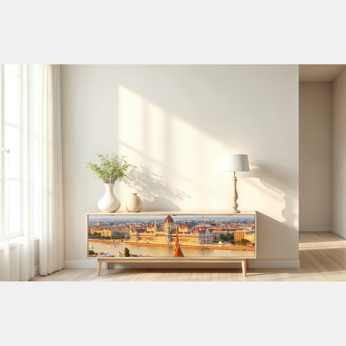 Repositionierbarer Aufkleber Budapest skyline mit dem ungarischen Parlament am Donauufer – Wallnifity® Repositionierbarer Aufkleber Budapest skyline mit dem ungarischen Parlament am Donauufer – Wallnifity®
