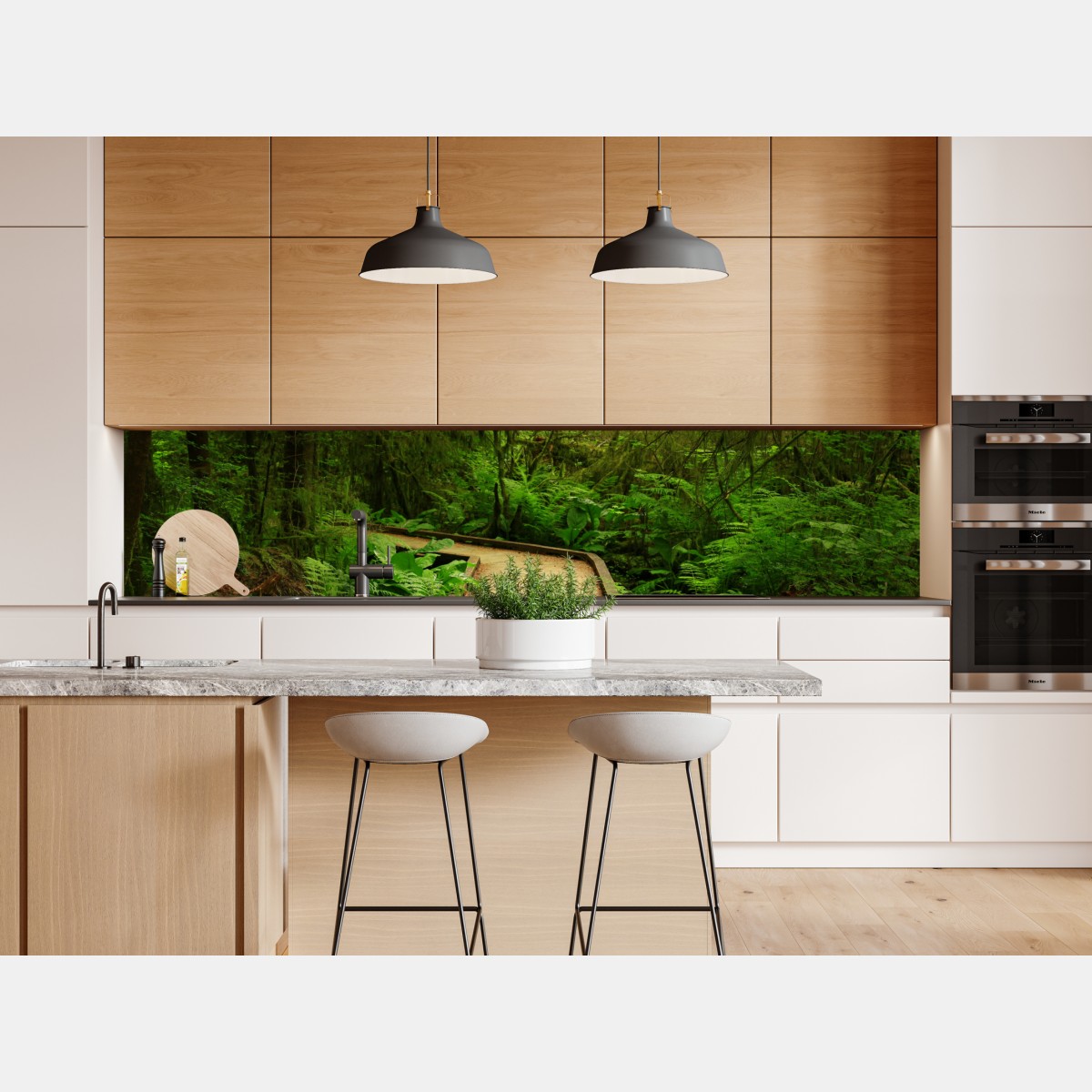Repositionierbarer Aufkleber ruhiger grüner waldsteg – Wallnifity® Repositionierbarer Aufkleber ruhiger grüner waldsteg – Wallnifity®
