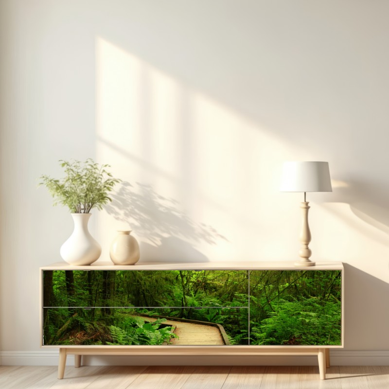 Repositionierbarer Aufkleber ruhiger grüner waldsteg – Wallnifity® Repositionierbarer Aufkleber ruhiger grüner waldsteg – Wallnifity®