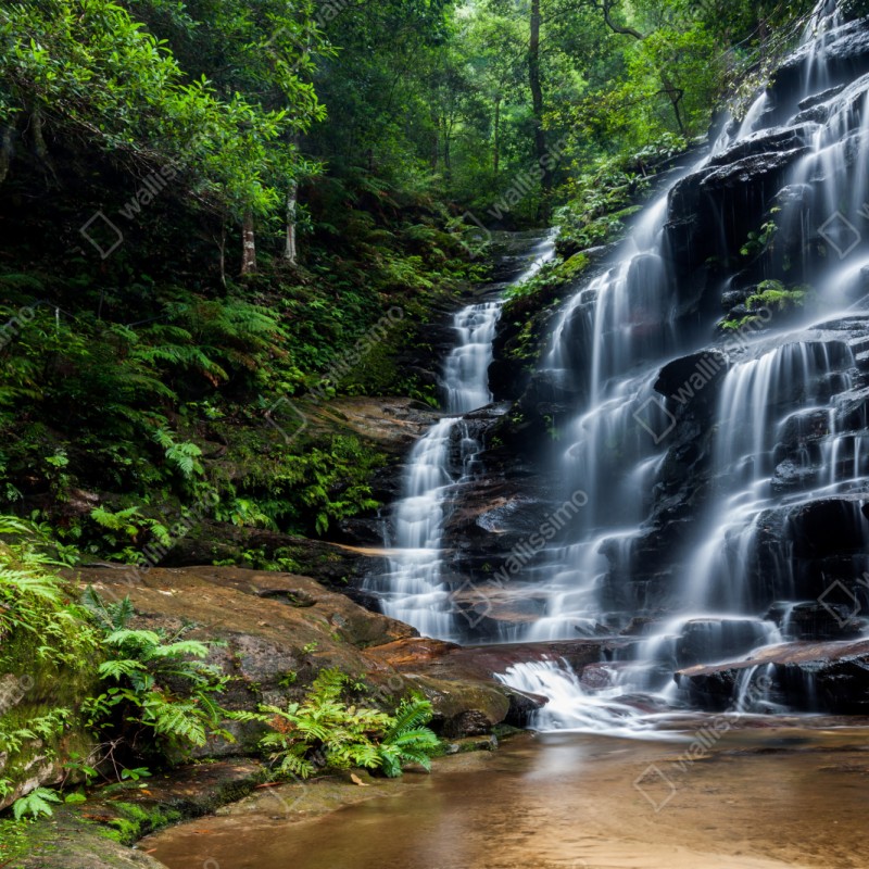 Repositionierbarer Aufkleber ruhiger wasserfall im wald – Wallnifity® Repositionierbarer Aufkleber ruhiger wasserfall im wald – Wallnifity®