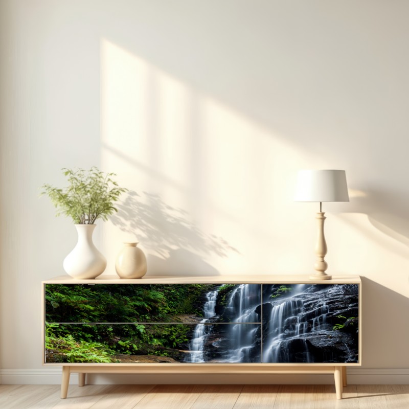 Repositionierbarer Aufkleber ruhiger wasserfall im wald – Wallnifity® Repositionierbarer Aufkleber ruhiger wasserfall im wald – Wallnifity®