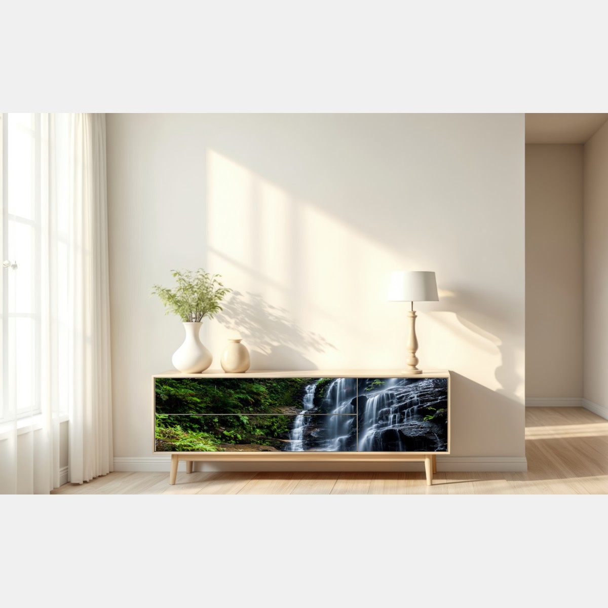 Repositionierbarer Aufkleber ruhiger wasserfall im wald – Wallnifity® Repositionierbarer Aufkleber ruhiger wasserfall im wald – Wallnifity®