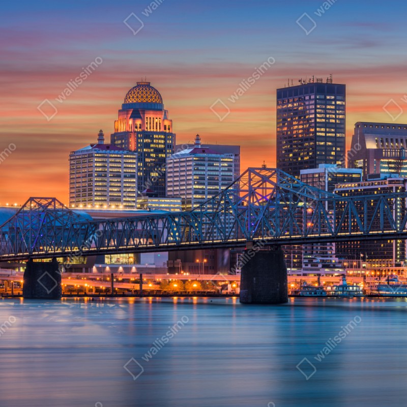 Repositionierbarer Aufkleber Louisville skyline bei sonnenuntergang – Wallnifity® Repositionierbarer Aufkleber Louisville skyline bei sonnenuntergang – Wallnifity®