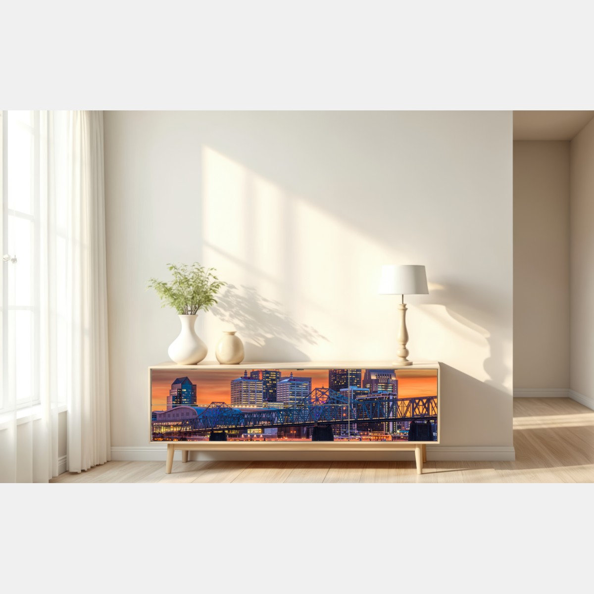 Repositionierbarer Aufkleber Louisville skyline bei sonnenuntergang – Wallnifity® Repositionierbarer Aufkleber Louisville skyline bei sonnenuntergang – Wallnifity®