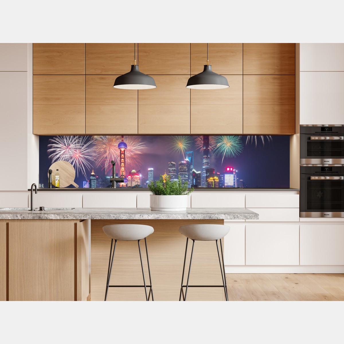 Repositionierbarer Aufkleber Shanghai skyline mit feuerwerk über dem Huangpu – Wallnifity® Repositionierbarer Aufkleber Shanghai skyline mit feuerwerk über dem Huangpu – Wallnifity®