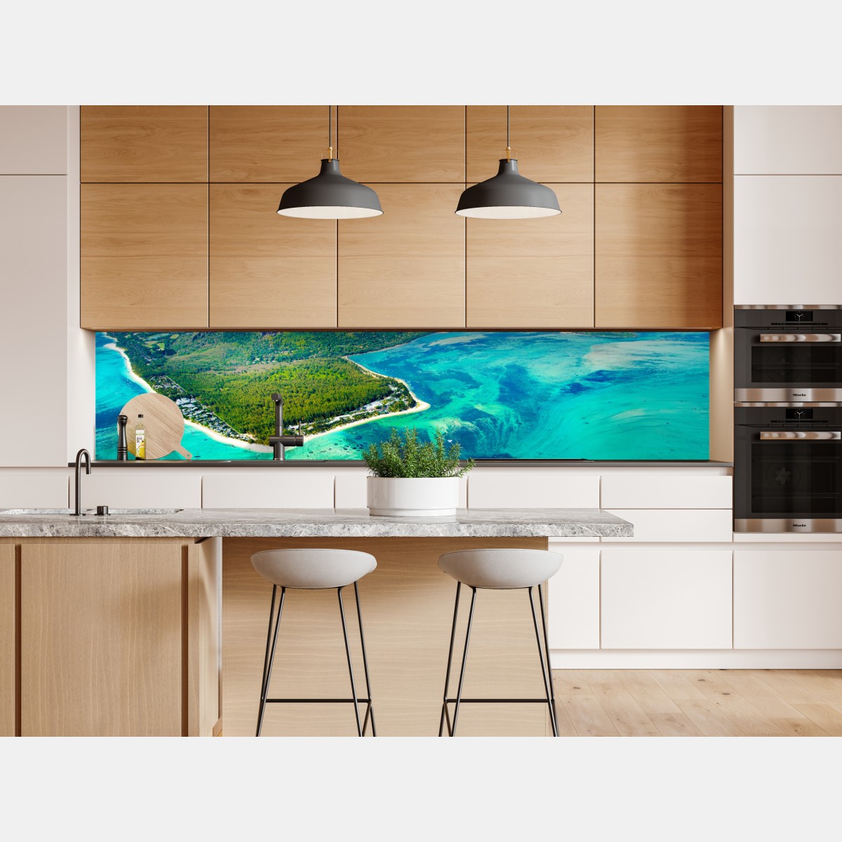 Repositionierbarer Aufkleber türkisfarbene lagune aus der luft, Mauritius – Wallnifity® Repositionierbarer Aufkleber türkisfarbene lagune aus der luft, Mauritius – Wallnifity®