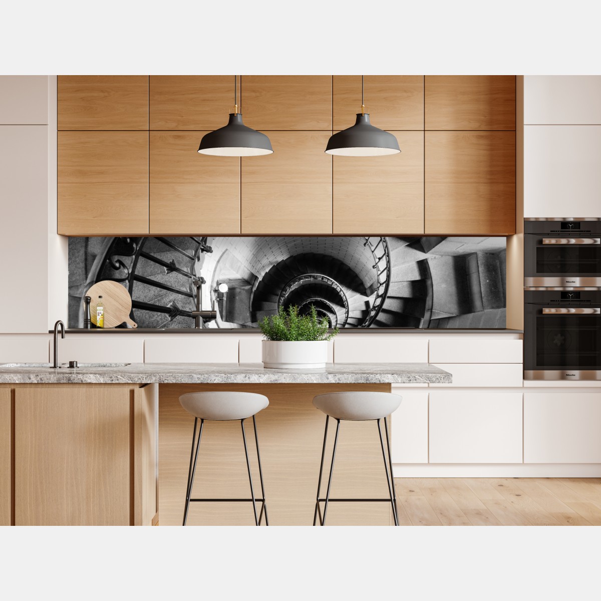Repositionierbarer Aufkleber spiraltreppe in monochromer perspektive – Wallnifity® Repositionierbarer Aufkleber spiraltreppe in monochromer perspektive – Wallnifity®