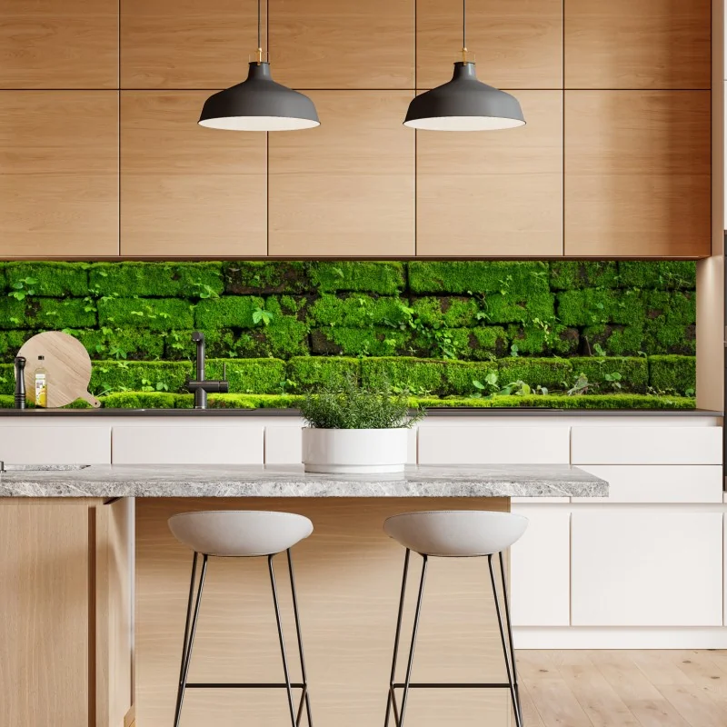 Repositionierbarer Aufkleber üppige moosbedeckte ziegelwand – Wallnifity® Repositionierbarer Aufkleber üppige moosbedeckte ziegelwand – Wallnifity®