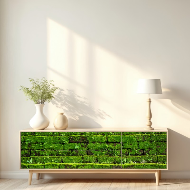 Repositionierbarer Aufkleber üppige moosbedeckte ziegelwand – Wallnifity® Repositionierbarer Aufkleber üppige moosbedeckte ziegelwand – Wallnifity®