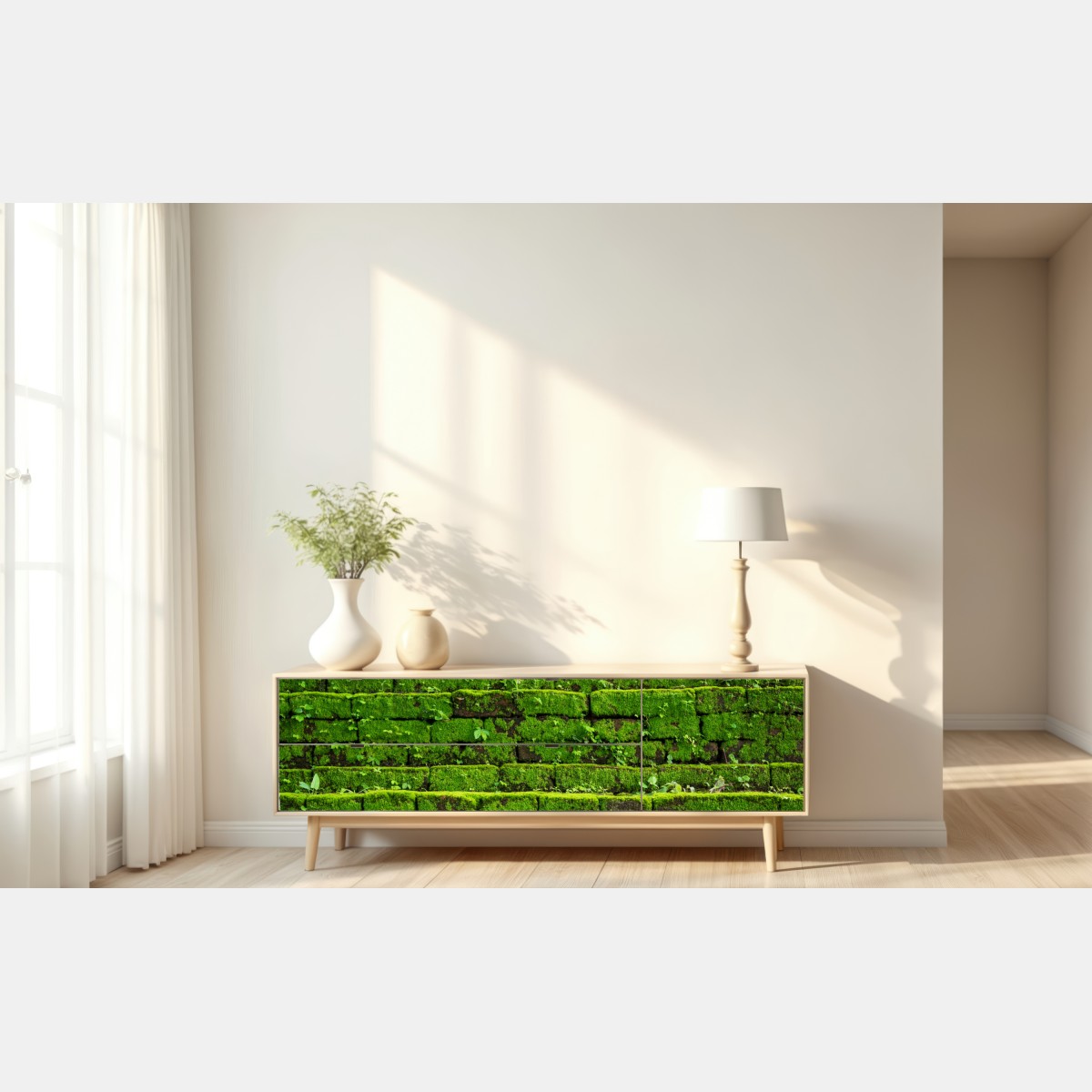 Repositionierbarer Aufkleber üppige moosbedeckte ziegelwand – Wallnifity® Repositionierbarer Aufkleber üppige moosbedeckte ziegelwand – Wallnifity®