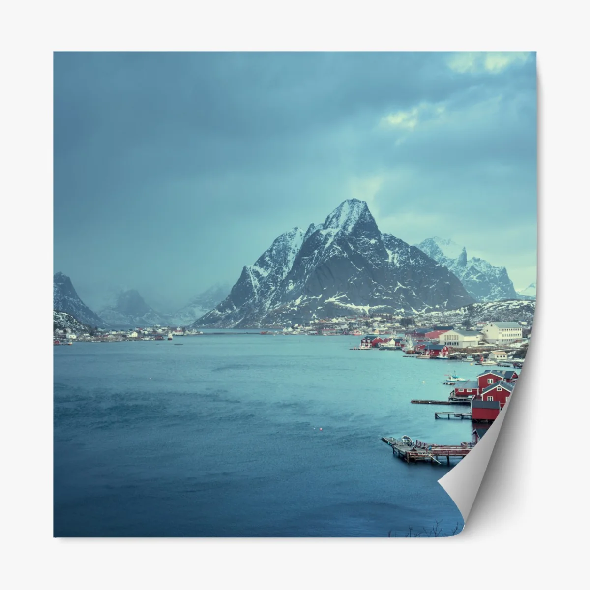 Repositionierbarer Aufkleber Reine winterlicher fjord in den Lofoten – Wallnifity® Repositionierbarer Aufkleber Reine winterlicher fjord in den Lofoten – Wallnifity®