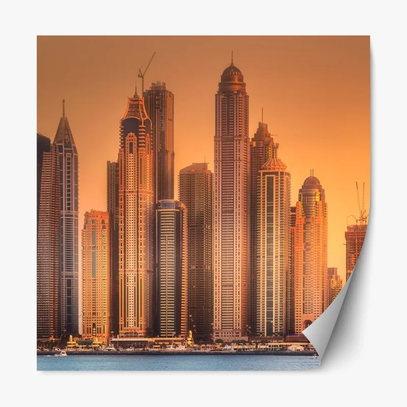 Repositionierbarer Aufkleber Dubai skyline im goldenen licht